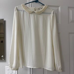 Ann Taylor Loft Cream Shirt with Beaded Collar - Size Large